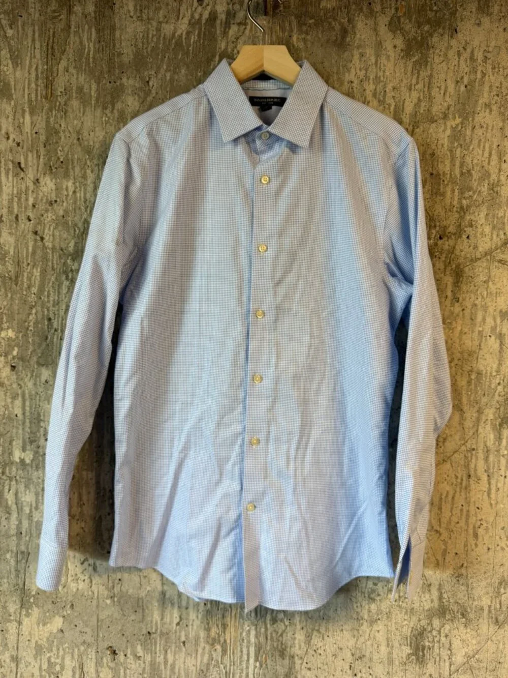 BANANA REPUBLIC Men's Grant-Fit Non-Iron Check Shirt Size M In Blue